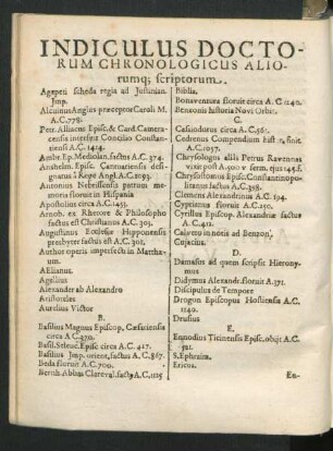 Indiculus Doctorum Chronologicus Aliorumque scriptorum.