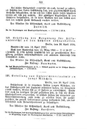 Erteilung von Unterrichterlaubnis an junge Mädchen : [C. Allgemeine Angelegenheiten der Unterrichtsanstalten]