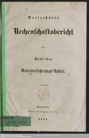 13.1853: Rechenschaftsbericht der Sächsischen Rentenversicherungs-Anstalt