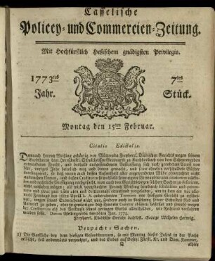 7tes Stueck, Montag den 15ten Februar 1773
