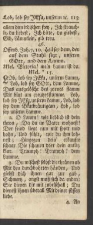 46. Offenb. Joh. 7,10. Heil sey dem, der auf dem Stuhl sitzt, unserm GOtt, und dem Lamm. Mel. Victoria! mein Lamm ist da. Mel. 15.