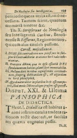 Disput. XXI. & Ultima Pansophica De Didactica.