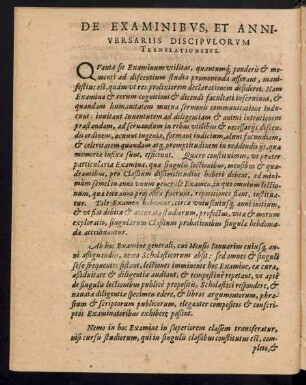 De Examinibus, Et Anniversariis Discipulorum Translationibus.
