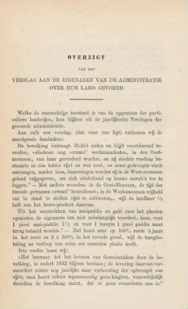Overzicht van den verslag aan de eigenaren van administratie over hun land gevoerd