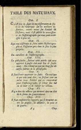 Table des Materiaux.