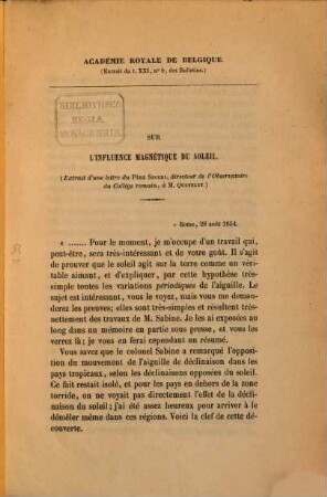 Sur l'influence magnétique du soleil