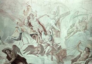 Die Erfüllung der Zeit: Christus als Erlöser im Triumphwagen umgeben von allegorischen Figuren