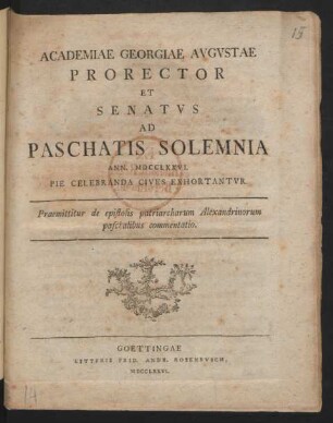 Praemittitur de epistolis patriarcharum Alexandrinorum paschalibus commentatio