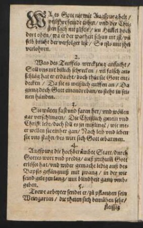 WA es Gott mit Augspurg helt/ || weil jhre feinde toben/