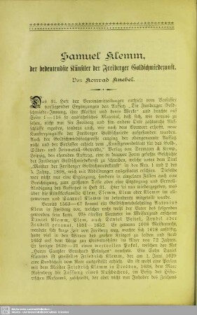 Samuel Klemm, der bedeutendste Künstler der Freiberger Goldschmiedezunft