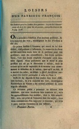 Loisirs D'Un Patriote François