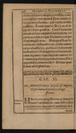 Cap. XI. De Administratione Reipub. [et] Imperii, Et primum de pietate Magistratus.