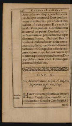 Cap. XI. De Administratione Reipub. [et] Imperii, Et primum de pietate Magistratus.