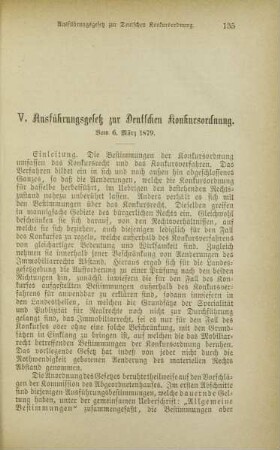 V. Ausführungsgesetz zur Deutschen Konkursordnung. Vom 6. März 1879.