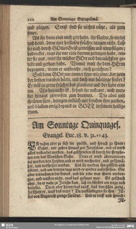 Am Sonntage Quinquages. Evangel. Luc. 18 v. 31-43