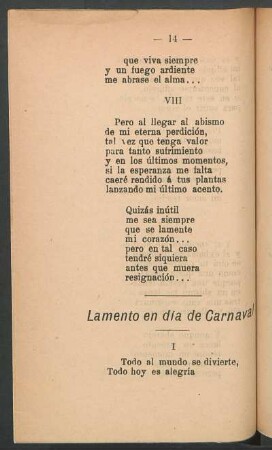 Lamento en día de carnaval