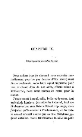 CHAPITRE IX. - Départ pour la station de Yéring