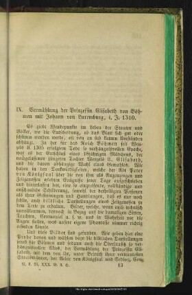 IX. Vermählung der Prinzessin Elisabeth von Böhmen mit Johann von Luxemburg, i. J. 1310