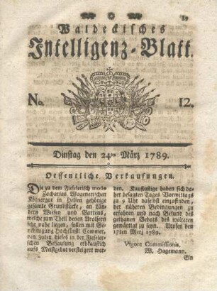 No. 12, Dinstag den 24ten März 1789