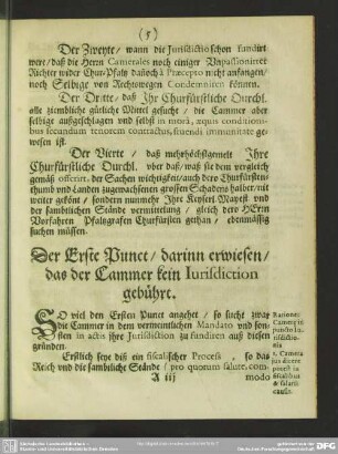 Der Erste Punct, darinn erwiesen, das der Cammer kein Iurisdiction gebührt