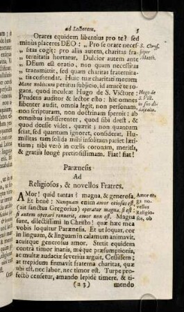 5-29, Paraenesis ad Religiosos, & novellos Fratres