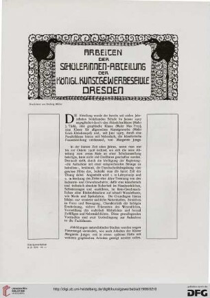 Arbeiten der Schülerinnen-Abteilung der Königl. Kunstgewerbeschule Dresden