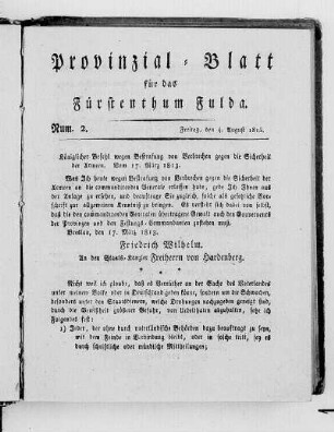 Num. 2., Ausgabe vom 4. August 1815