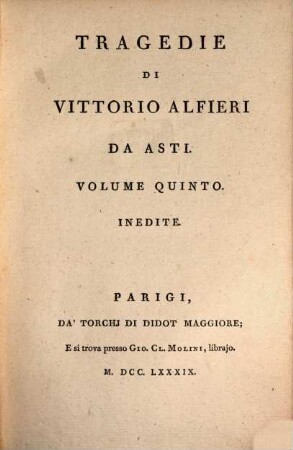 Tragedie Di Vittorio Alfieri Da Asti, 5. Inedite