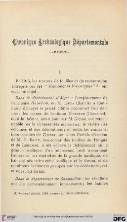 Chronique Archéologique Départementale