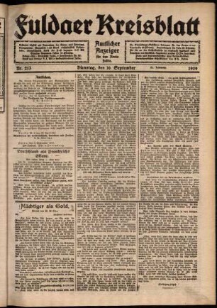Ausgabe vom Dienstag, den 16. September 1919.