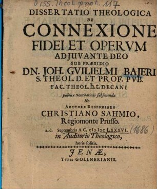Dissertatio Theologica De Connexione Fidei Et Opervm