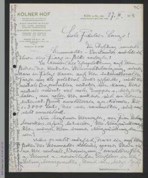 Brief von Elsbeth Krukenberg an Helene Lange