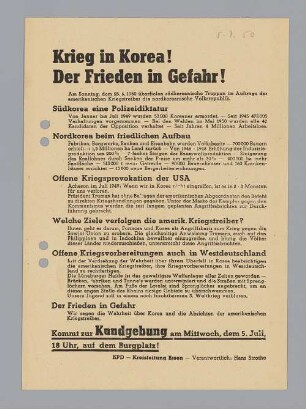 "Krieg in Korea! Der Frieden in Gefahr!"