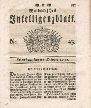 No. 43, Dienstag, den 22. Oktober 1799