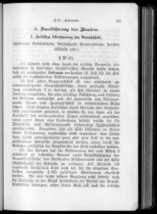 1. Zulässige Überbauung der Grundstücke (Hofraum, Gebäudehöhe, Geschoßzahl, Hintergebäude, Fensterabstände usw. (§§ 22 - 32)