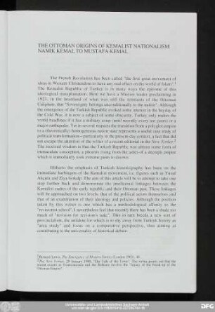 The Ottoman Origins Of Kemalist Nationalism: Namik Kemal To Mustafa Kemal