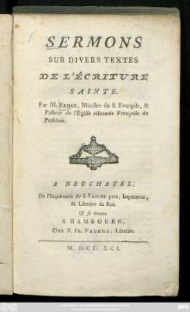 Sermons Sur Divers Textes De L'Écriture Sainte