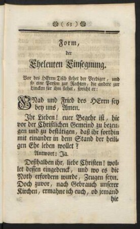 Form, der Eheleuten Einsegnung