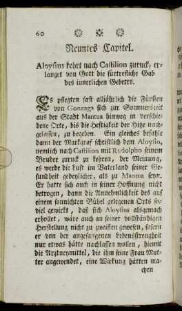 Neuntes Capitel. Aloysius kehrt nach Castilion zuruck, erlanget von Gott die fürtrefliche Gab des innerlichen Gebetts