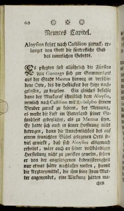 Neuntes Capitel. Aloysius kehrt nach Castilion zuruck, erlanget von Gott die fürtrefliche Gab des innerlichen Gebetts