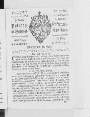 18tes Stück, Ausgabe vom 30. April 1777