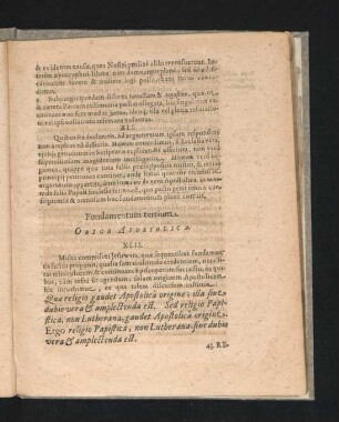 Fundamentum tertium. Origo Apostolica.