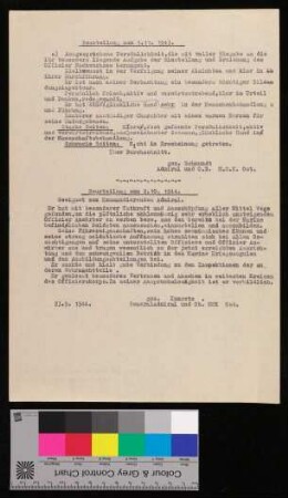Beurteilung - Dokumente unmittelbar nach dem 2. Weltkrieg, u.a. Entnazifizierungsverfahren