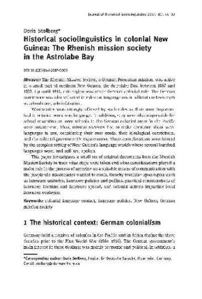 Historical sociolinguistics in colonial New Guinea: The Rhenish mission society in the Astrolabe Bay