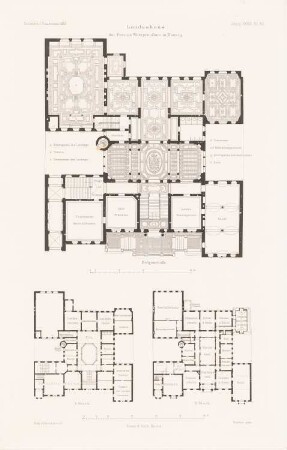 Landeshaus der Provinz Westpreußen, Danzig: Grundriss EG, 1.OG, 2.OG (aus: Atlas zur Zeitschrift für Bauwesen, hrsg. v. F. Endell, Jg. 37, 1887)