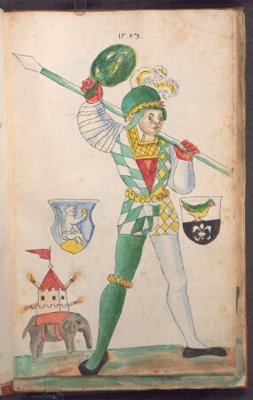 Schembartläufer mit Wappen und Hölle (Elefant mit Burgattrappe), 1503