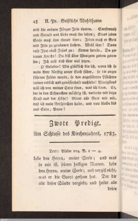 II. Predigt: Geistliche Wohlthaten des verflossenen Kirchenjahres.