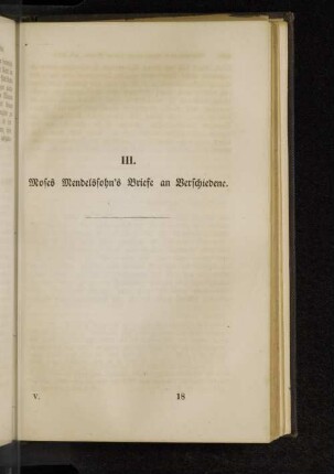 III. Moses Mendelsohn's Briefe an Verschiedene..