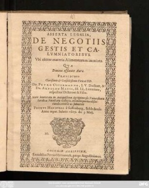Asserta Legalia, De Negotiis Gestis Et Calumniatoribus : Ubi obiter materia Alimentorum immixta