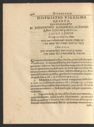 Disputatio Vigesima Quarta. Respondente Johann-Vito Schoppero, ...